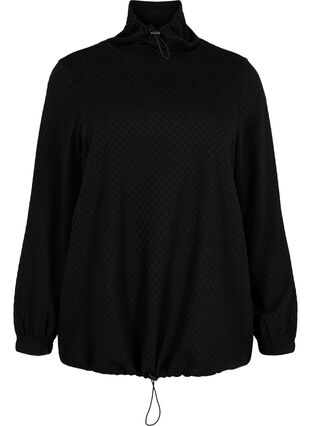 Sweat-shirt à col montant et cordon élastique réglable, Black, Packshot image number 0