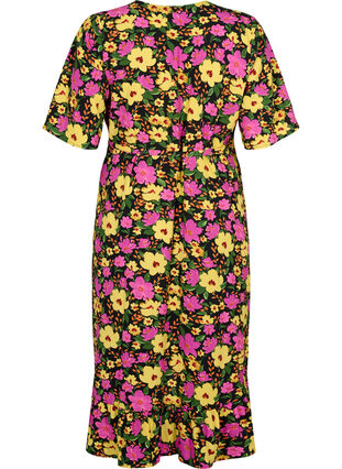 Robe cache-cœur imprimée à manches courtes, Yellow Pink Flower, Packshot image number 1