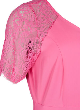 Robe midi à manches courtes en dentelle, Shocking Pink, Packshot image number 3