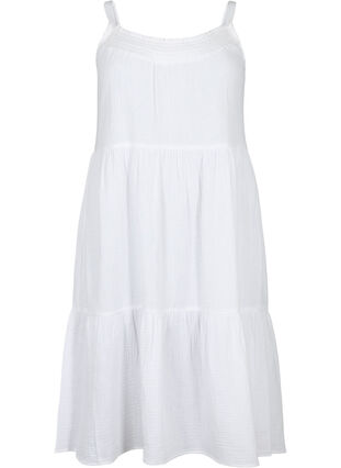 Effen katoenen strapless jurk, Bright White, Packshot image number 0