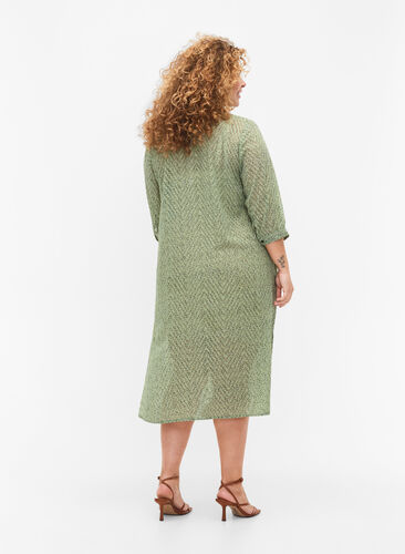Robe chemise à pois avec manches 3/4 et fente, Seagrass Dot, Model image number 1