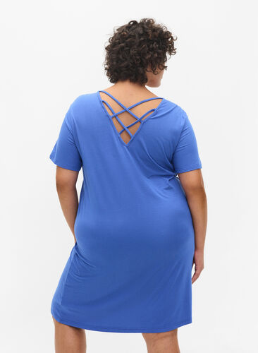 Viscose jurk met rugdetail en korte mouwen, Dazzling Blue, Model image number 1
