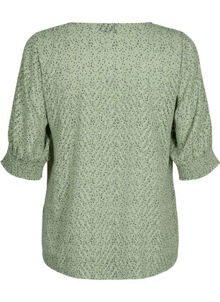 Gestippelde blouse met 1/2 mouwen, Seagrass Dot, Packshot image number 1
