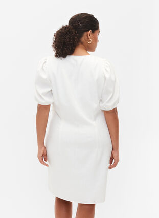 Robe à manches courtes, drapée et structurée, Bright White, Model image number 1