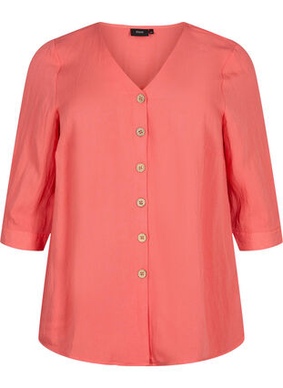 Viscose blouse met knopen en v-hals, Deep Sea Coral, Packshot image number 0