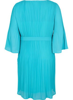 Geplooide jurk met 3/4 mouwen, Turquoise, Packshot image number 1