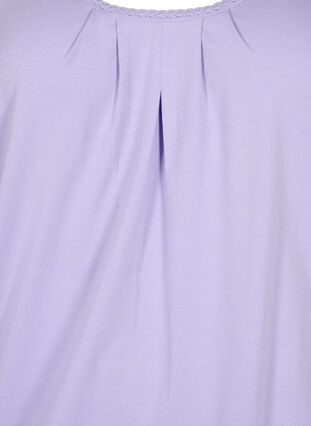 Top en coton avec col rond et bordure en dentelle, Lavender, Packshot image number 2