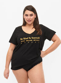 T-shirt de nuit en coton avec imprimé, Black w. Be , Model