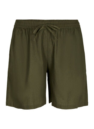 Losse shorts in katoenmix met linnen, Forest Night, Packshot image number 0