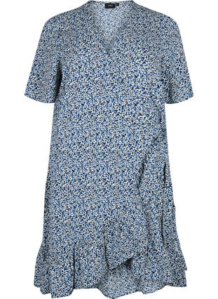 Robe portefeuille à fleurs et manches courtes, Petit Blue Flower, Packshot image number 0