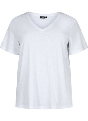 T-shirt basique à manches courtes et col en V, Bright White, Packshot image number 0