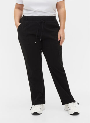 Pantalon ample en coton, Black, Model image number 3