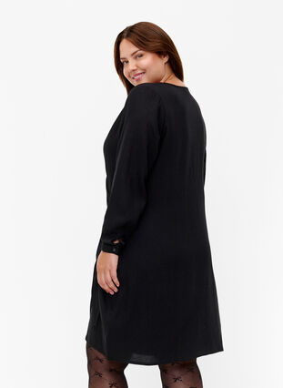 Viscose jurk met lange mouwen en wikkel-look, Black, Model image number 1