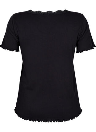 Nachthemd met korte mouwen en kanten randje, Black, Packshot image number 1