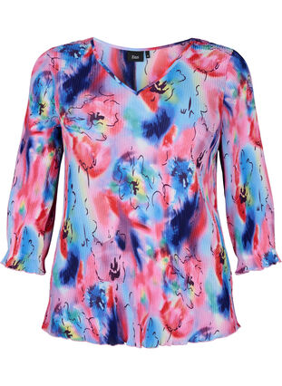 Geplooide blouse met 3/4 mouwen, Lavender Space AOP, Packshot image number 0