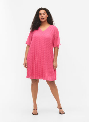 Robe plissée à manches courtes, Shocking Pink, Model image number 2