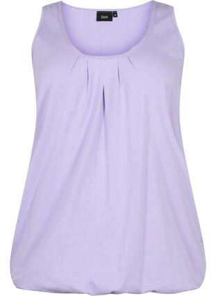 Top en coton avec col rond et bordure en dentelle, Lavender, Packshot image number 0