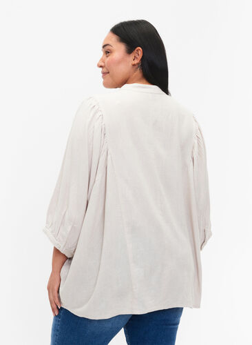 Viscose-Linen Mix Shirt Blouse met 3/4 Mouwen, Moonbeam, Model image number 1