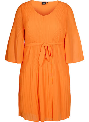Geplooide jurk met 3/4 mouwen, Exuberance, Packshot image number 0