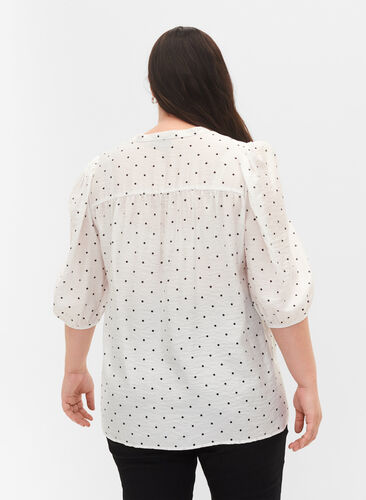 Gestippelde blouse met 3/4 mouwen in viscose, White Dot, Model image number 1