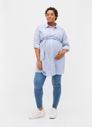 Zwangerschapsjurk van katoen, Blue Stripe, Model image number 3