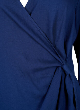 Viscose jurk met lange mouwen en wikkel-look, Medieval Blue, Packshot image number 2