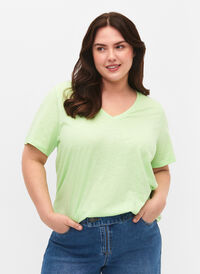 T-shirt basique à manches courtes et col en V, Paradise Green, Model