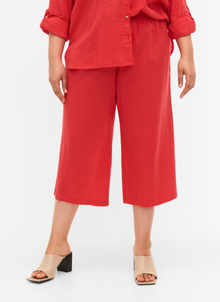 Pantalon 7/8 en coton mélangé avec du lin, Hibiscus, Model image number 2