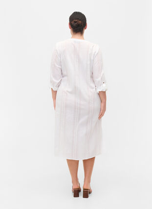 Robe-chemise en coton à manches 3/4, Bright White, Model image number 1