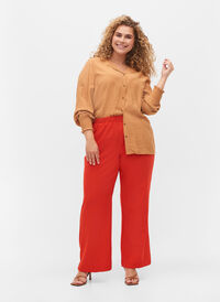 Pantalon évasé avec taille élastiquée, Fiery Red, Model