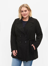 Trench-coat avec ceinture et poches, Black, Model