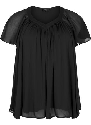 Effen blouse met vleermuismouwen en v-hals, Black, Packshot image number 0