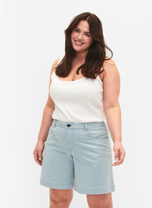 Short en jean à rayures, Light Blue Stripe, Model image number 0