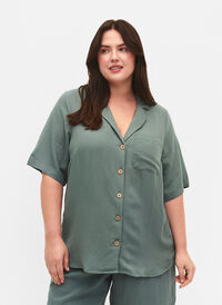 Overhemd van viscose met korte mouwen, Balsam Green, Model