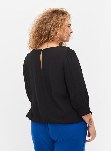 Effen viscose blouse met balloneffect, Black, Model image number 1