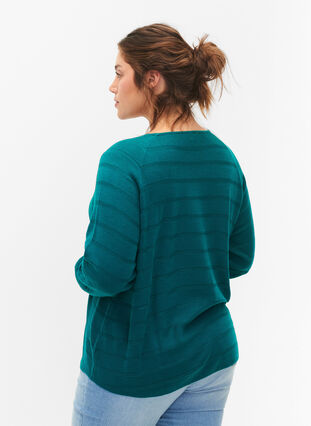 Blouse tricotée avec des rayures ton sur ton, Deep Lake, Model image number 1