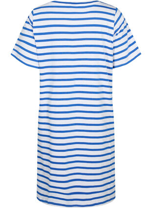 Gestreepte jersey jurk met korte mouwen, Blue Stripes, Packshot image number 1