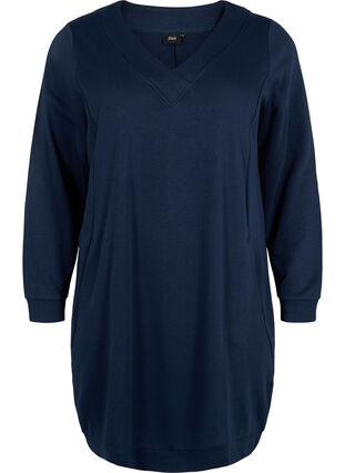 Robe sweat-shirt avec col en V, Navy Blazer, Packshot image number 0