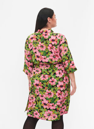 Robe chemise en viscose à imprimé floral, Pink G. Flower AOP, Model image number 1