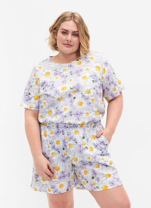 Short pyjama ample avec imprimé, Lavender Blue AOP, Model image number 0