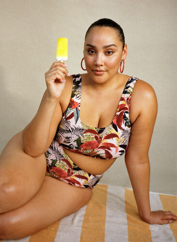 Bas de bikini taille haute avec imprimé, Palm Print, Image image number 0