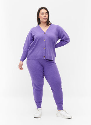 Pantalon en maille mélangée avec côtes, Purple Opulence Mel., Model image number 0