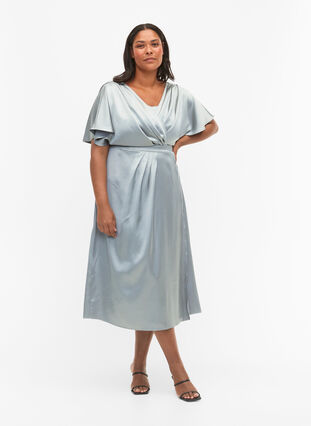 Robe longue à manches courtes et cache-cœur, Silver Blue, Model image number 0