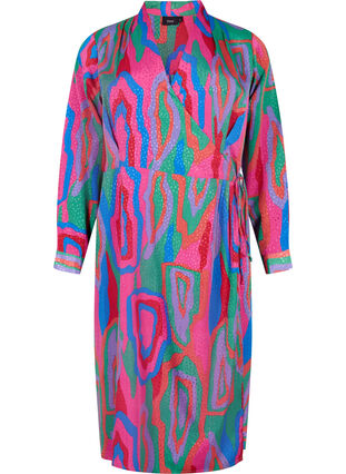 Robe cache-cœur imprimée à manches longues, Colorfull Art Print, Packshot image number 0