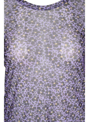 Nauwsluitende mesh top met bloemenprint, Purple AOP, Packshot image number 2