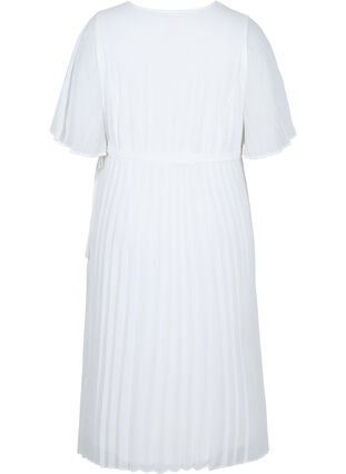 Geplooide midi jurk met korte mouwen, Star White, Packshot image number 1