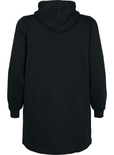 Sweat-shirt long avec capuche et poches, Black, Packshot image number 1