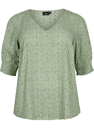 Gestippelde blouse met 1/2 mouwen, Seagrass Dot, Packshot image number 0