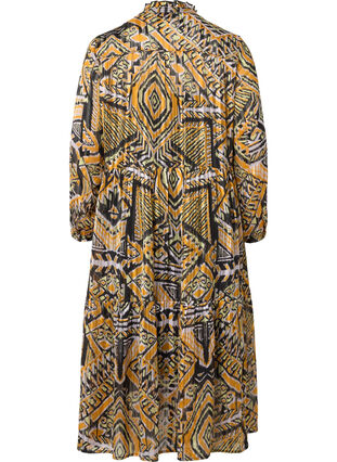 Bedrukte midi-jurk met knopen, Yellow Aztec AOP, Packshot image number 1