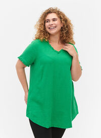 Tunique en coton à manches courtes avec volants, Bright Green, Model